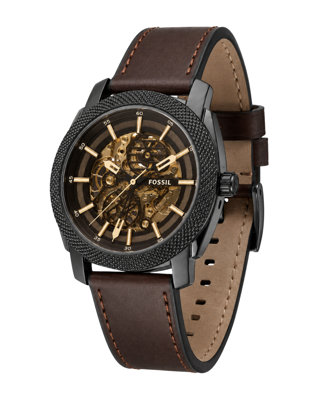 Black Skeleton Brown Leather Strap