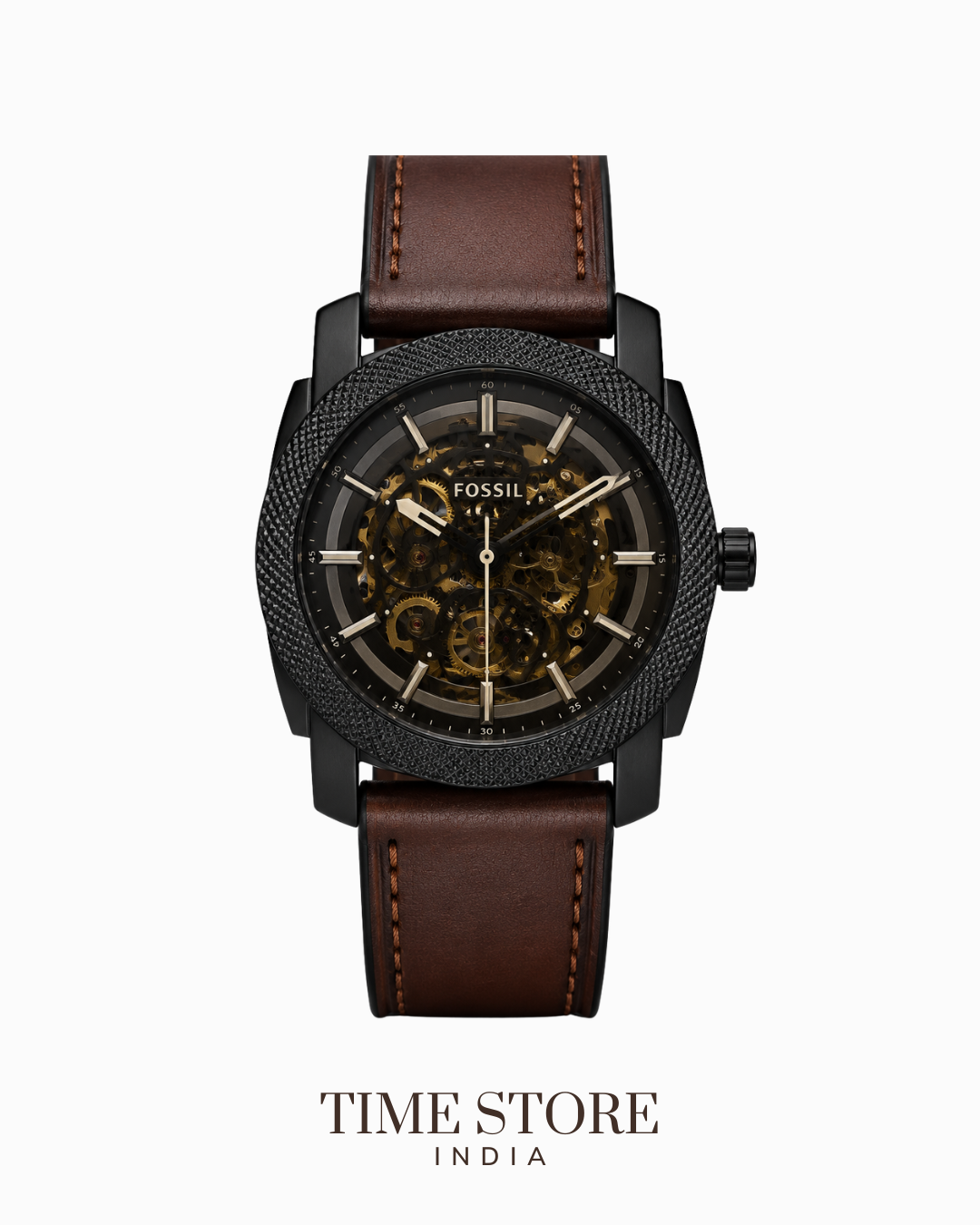 Black Skeleton Brown Leather Strap