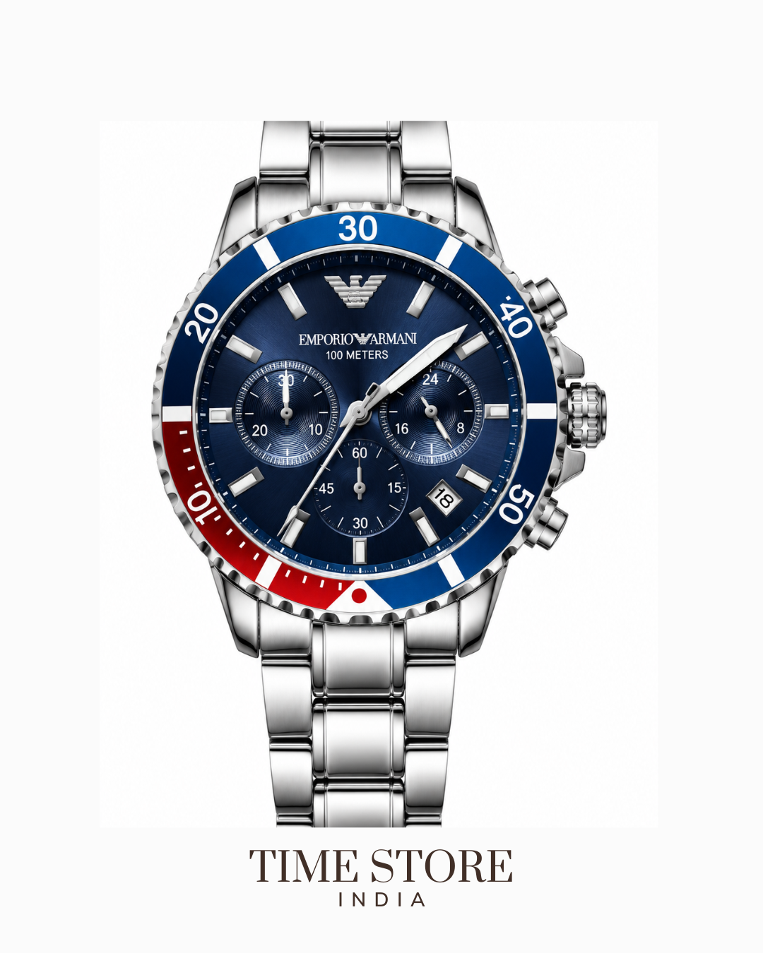Silver Blue & Red Chronograph
