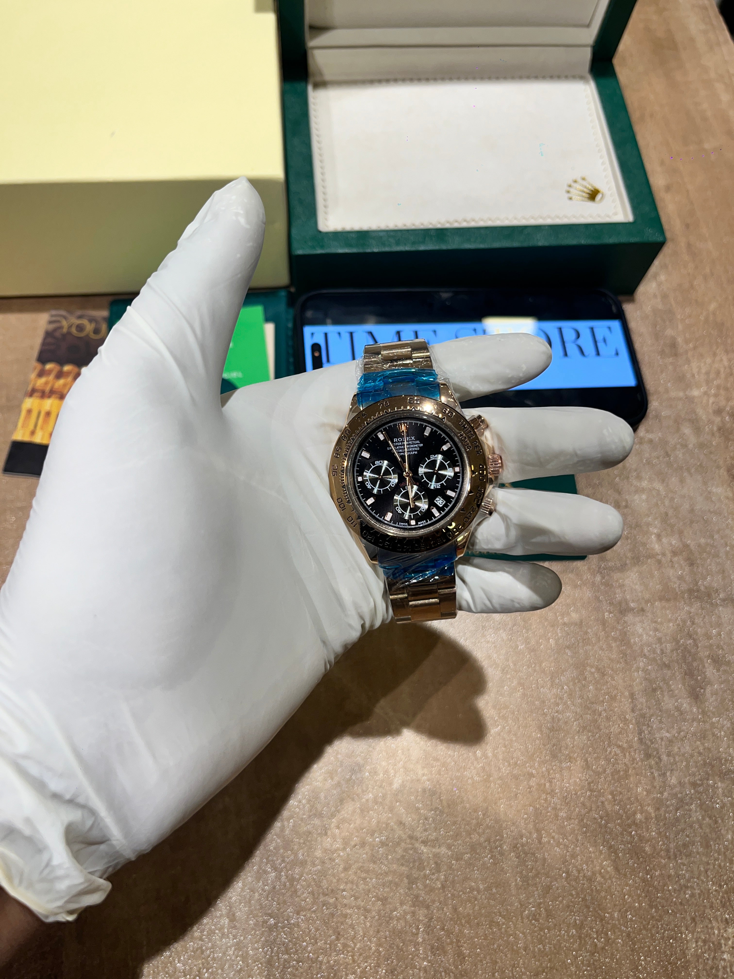 Daytona Full Gold Black Dial Chronograph