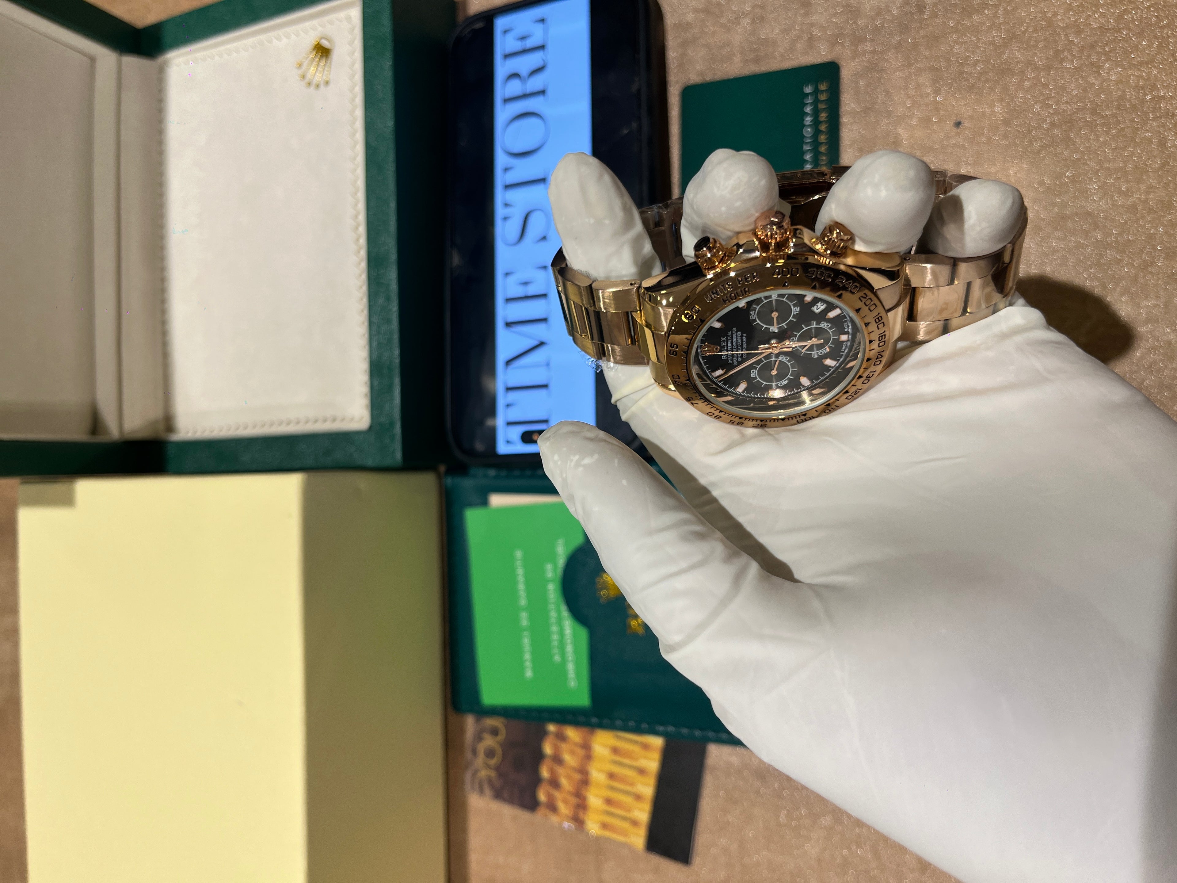 Daytona Full Gold Black Dial Chronograph
