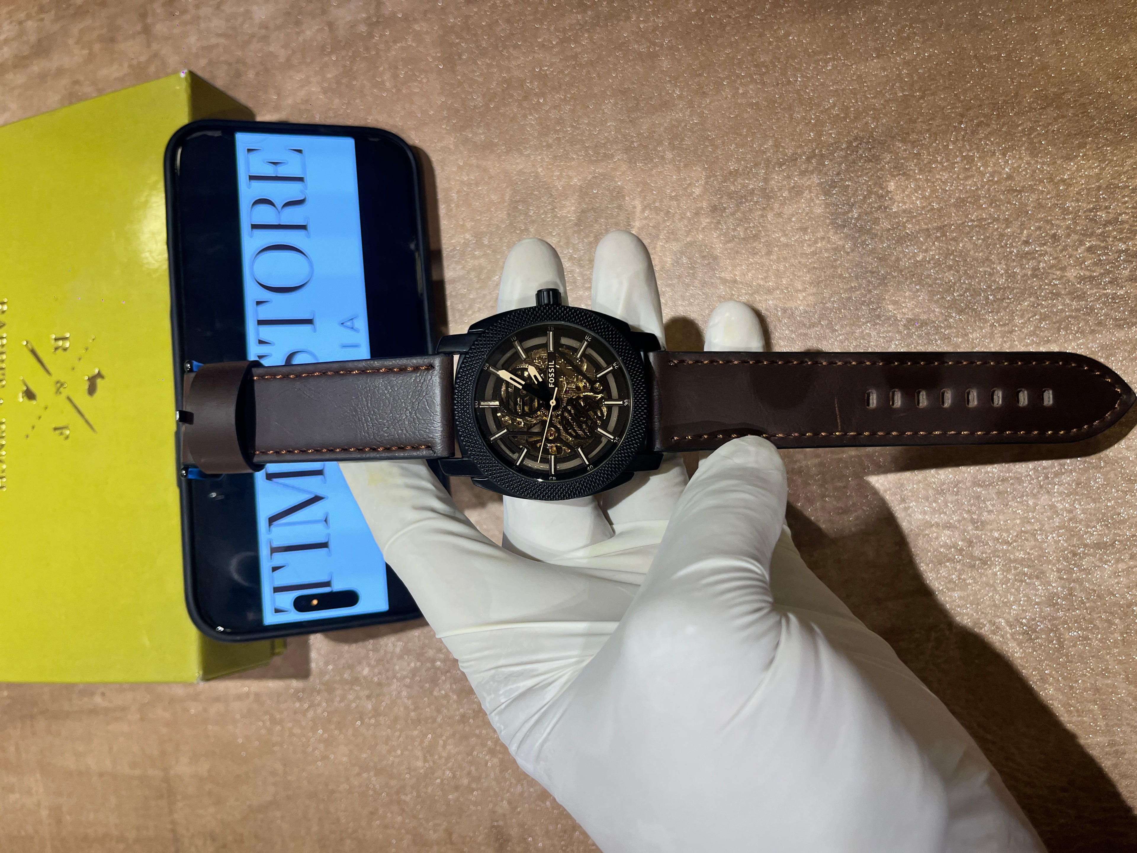 Black Skeleton Brown Leather Strap