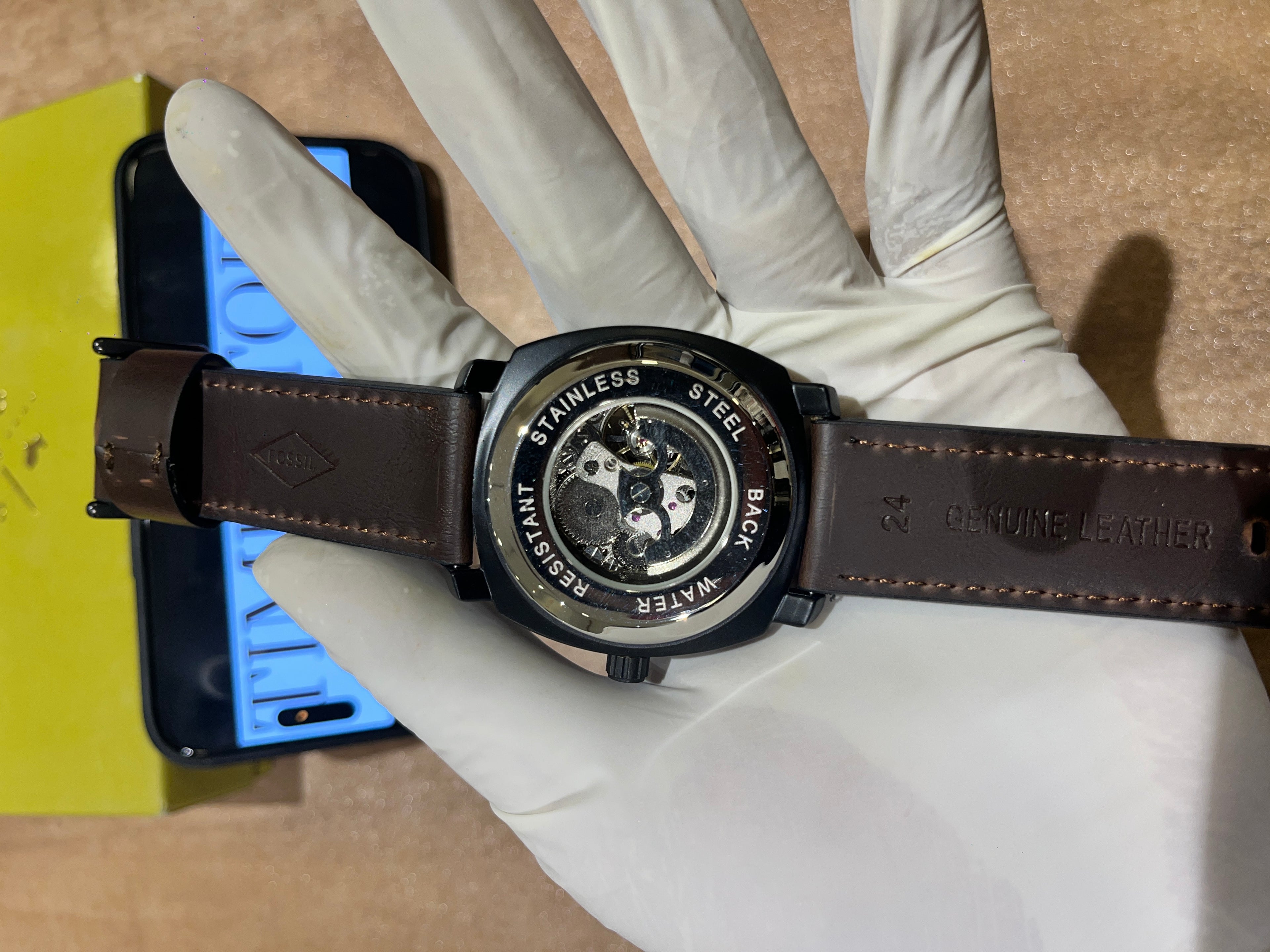 Black Skeleton Brown Leather Strap
