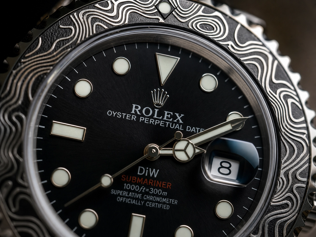 ROLXE Submariner Watch, Silver-Tone Stainless Steel Bracelet, Date Display, Rotating Bezel