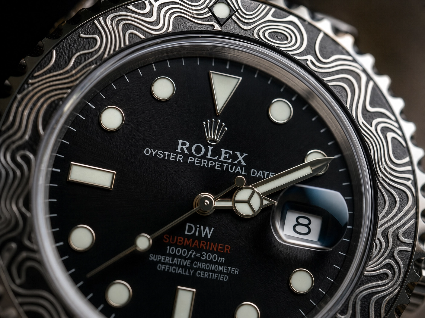 ROLXE Submariner Watch, Silver-Tone Stainless Steel Bracelet, Date Display, Rotating Bezel