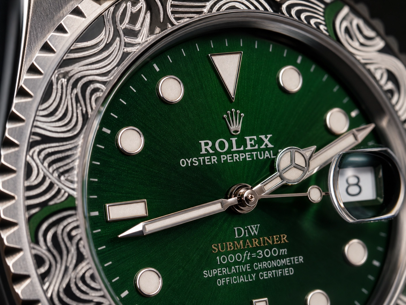 ROLXE Submariner Watch, Silver-Tone Stainless Steel Bracelet, Date Display, Rotating Bezel