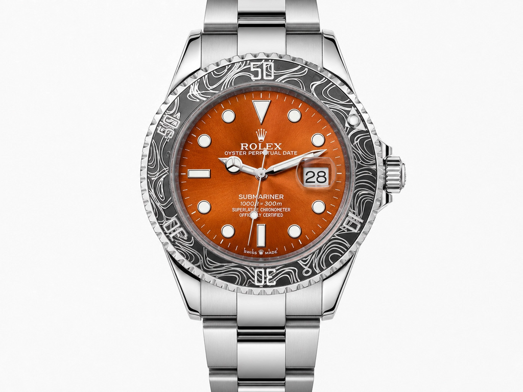 ROLXE Submariner Watch, Silver-Tone Stainless Steel Bracelet, Date Display, Rotating Bezel