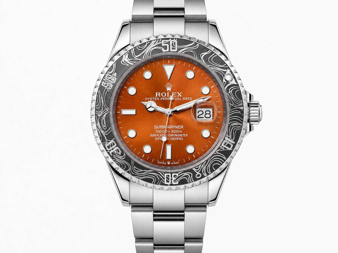 ROLXE Submariner Watch, Silver-Tone Stainless Steel Bracelet, Date Display, Rotating Bezel