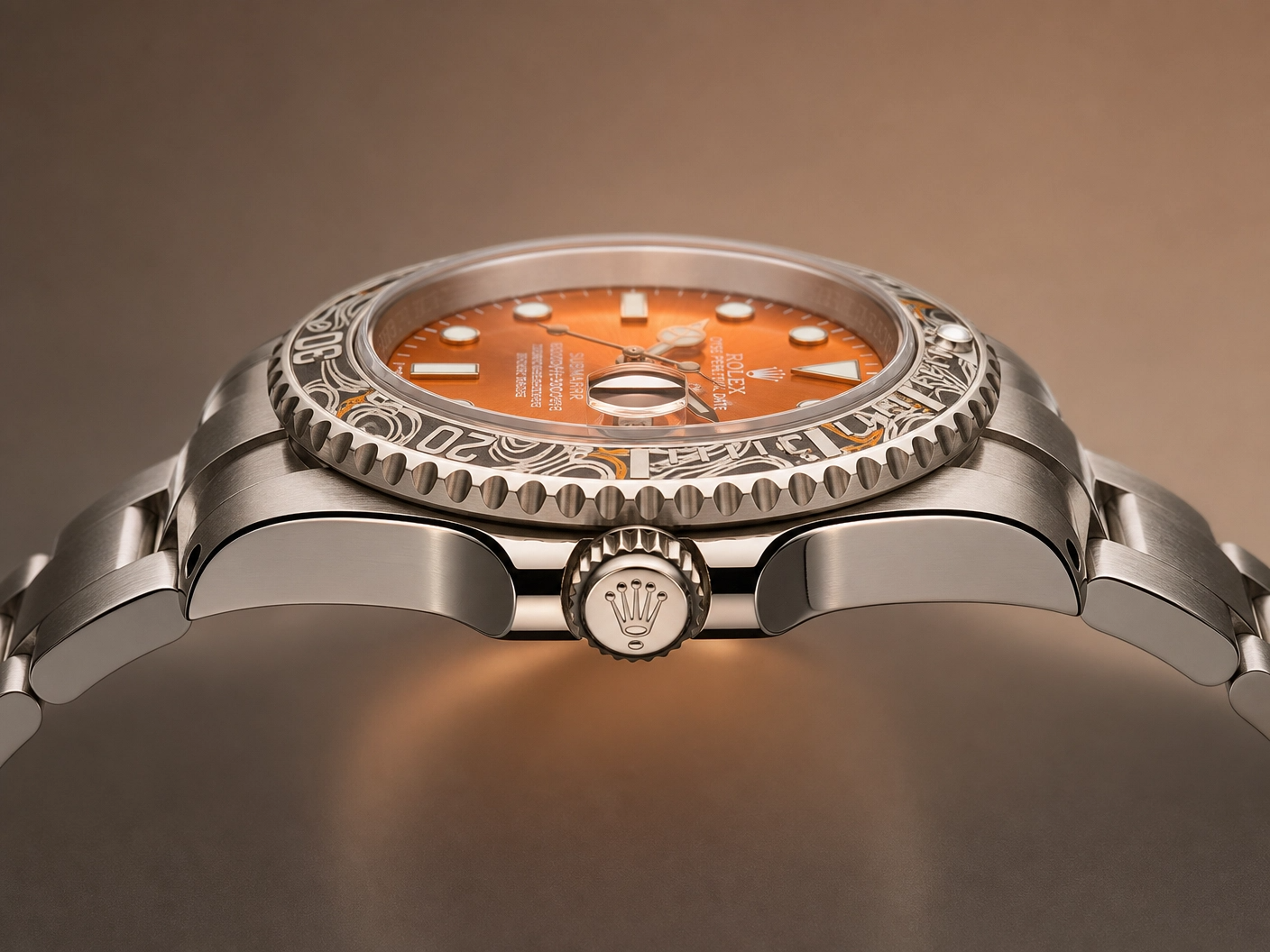 ROLXE Submariner Watch, Silver-Tone Stainless Steel Bracelet, Date Display, Rotating Bezel