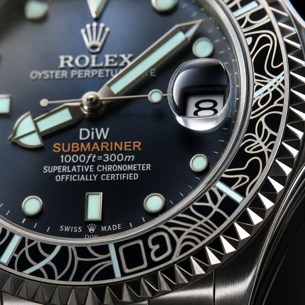 ROLXE Submariner Watch, Silver-Tone Stainless Steel Bracelet, Date Display, Rotating Bezel