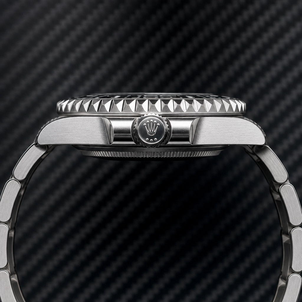ROLXE Submariner Watch, Silver-Tone Stainless Steel Bracelet, Date Display, Rotating Bezel