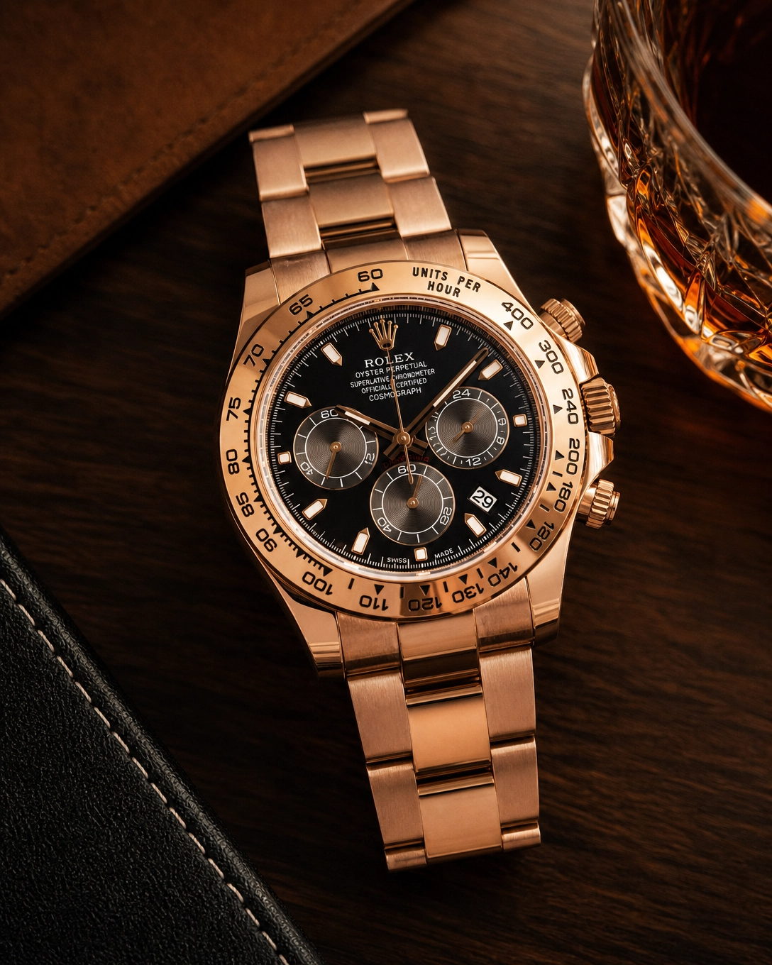 Rolex Daytona Rose Gold Black Dial Cosmograph 40mm Watch 116505