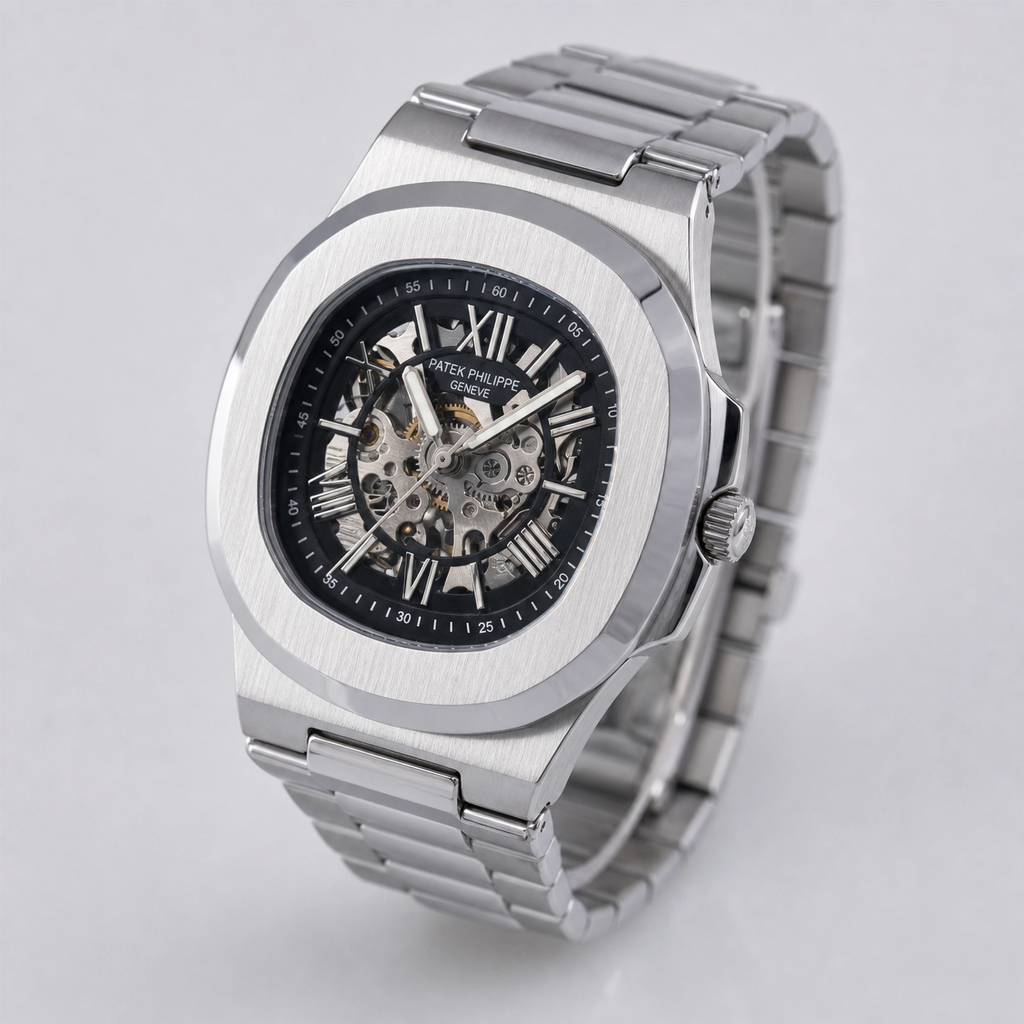 Patek Philippe Square Skeleton Transparent Back Men’s Stainless Steel Watch