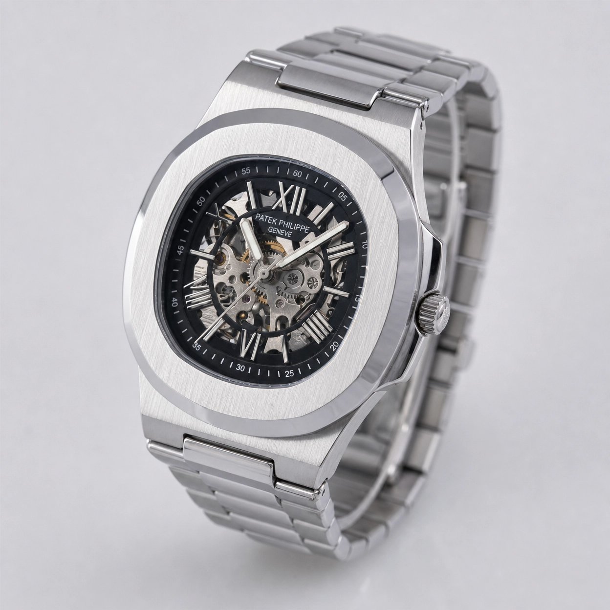 Patek Philippe Square Skeleton Transparent Back Men’s Stainless Steel Watch