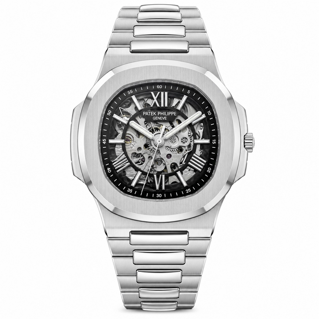 Patek Philippe Square Skeleton Transparent Back Men’s Stainless Steel Watch