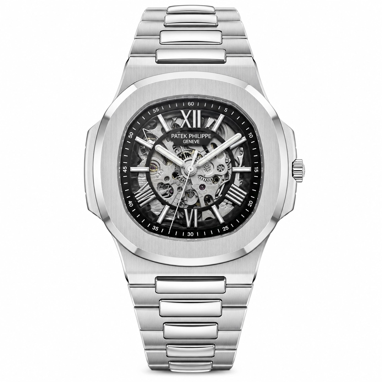 Patek Philippe Square Skeleton Transparent Back Men’s Stainless Steel Watch