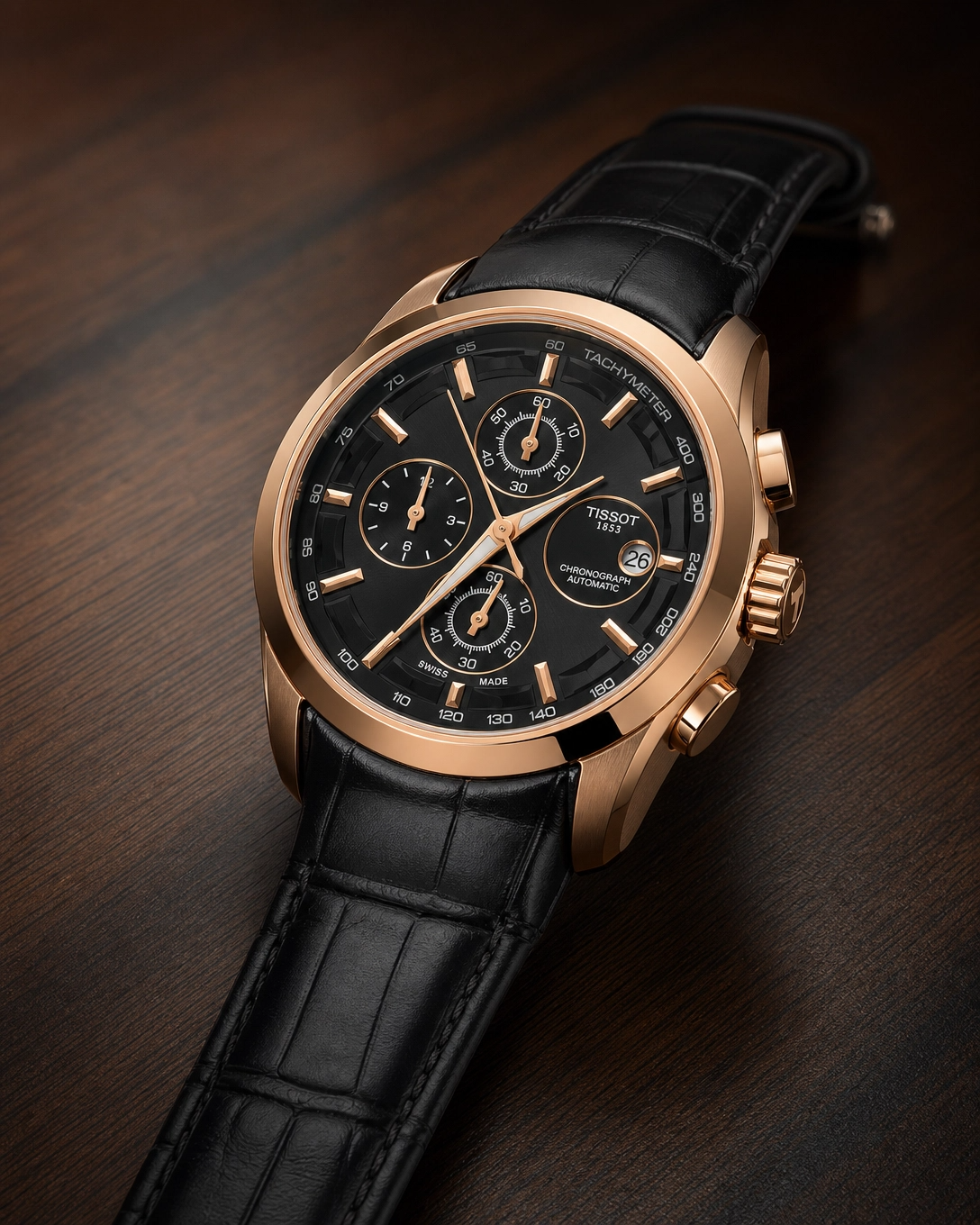 Tissot 1853 Black Dial with Black Leather Strap