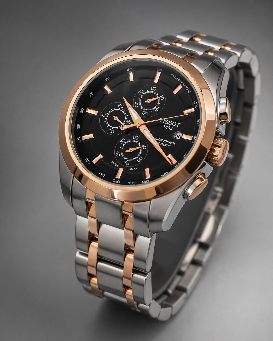 Tissot 1853 Black Dial with Rosegold Bezel