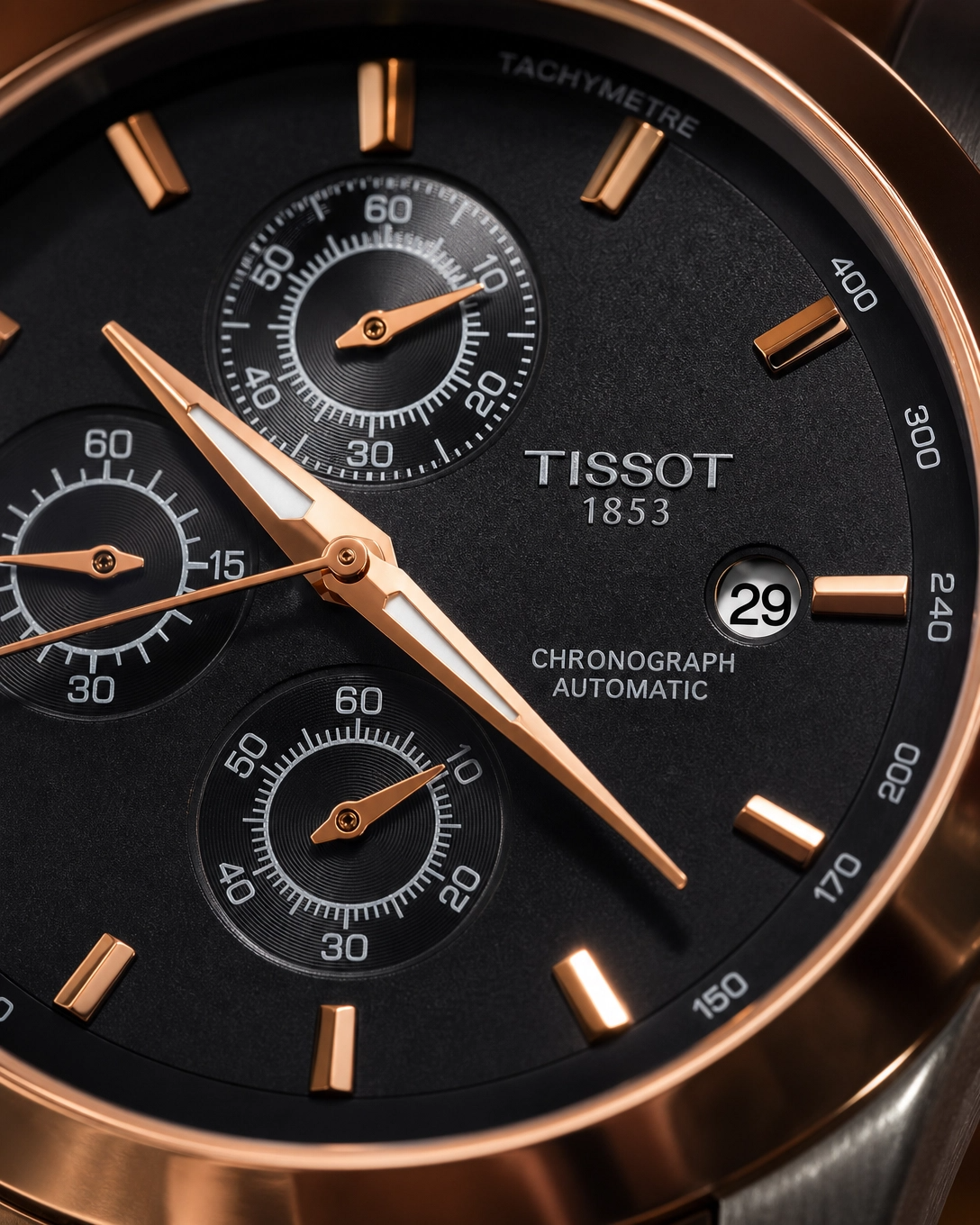 Tissot 1853 Black Dial with Rosegold Bezel