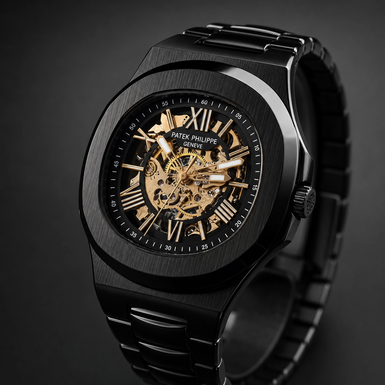 Patek Philippe Square Skeleton Transparent Back Men’s Stainless Steel Watch