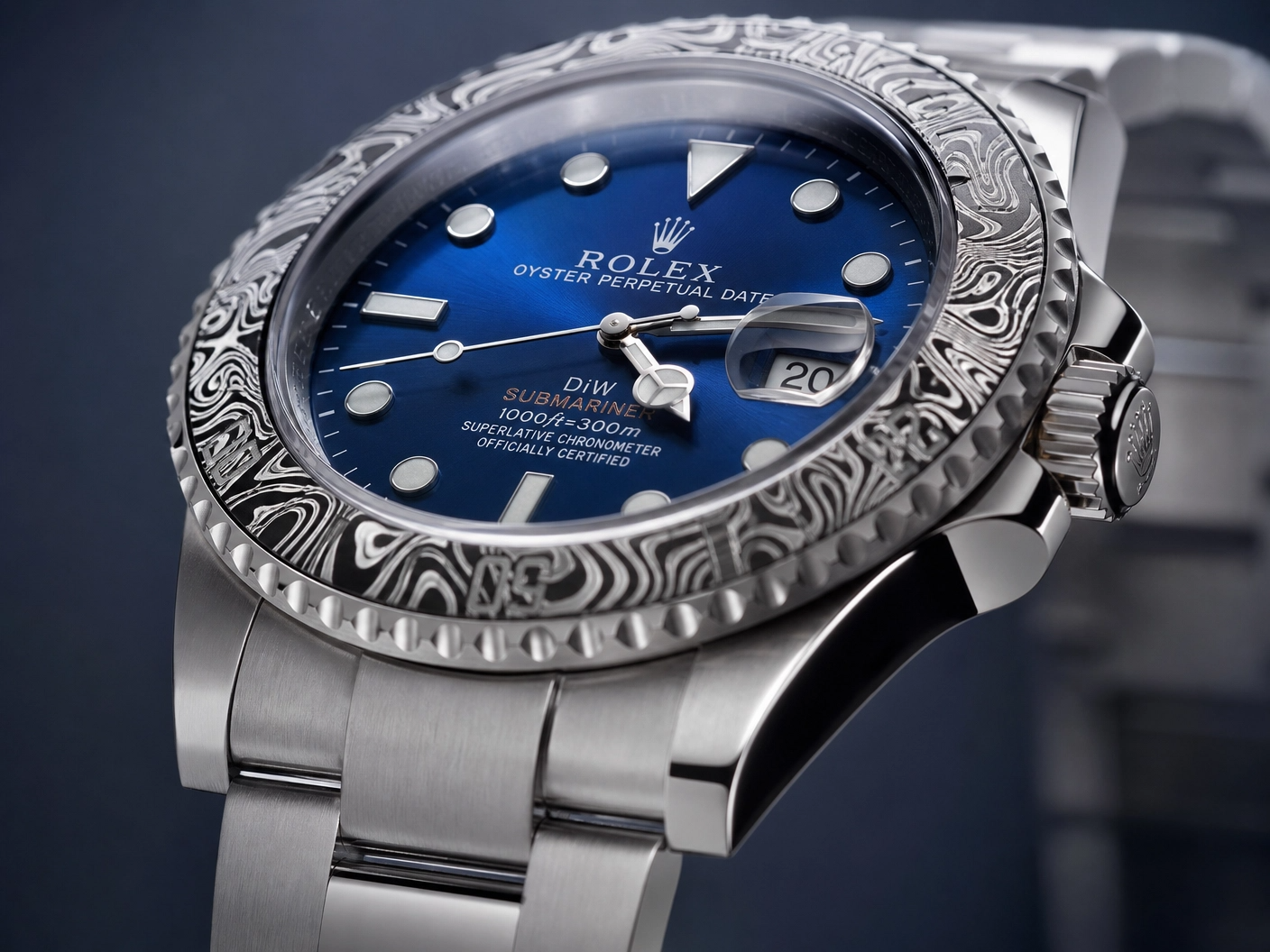 ROLXE Submariner Watch, Silver-Tone Stainless Steel Bracelet, Date Display, Rotating Bezel