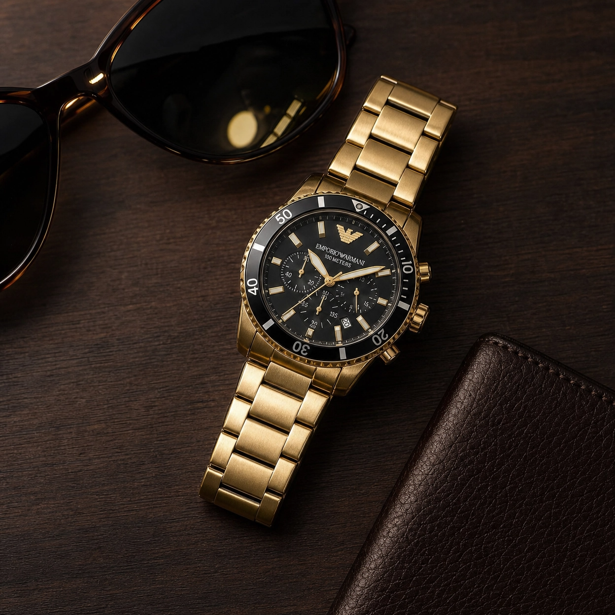Stylish Emporio Armani AR70010 Watch Gold Black For Men