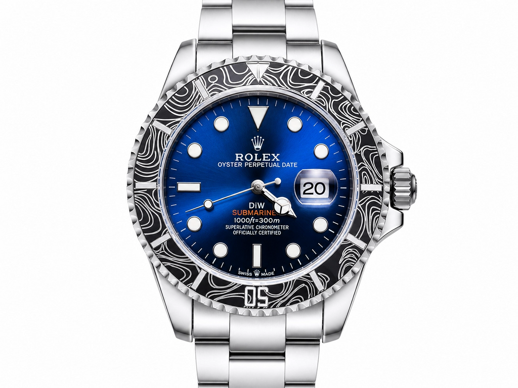 ROLXE Submariner Watch, Silver-Tone Stainless Steel Bracelet, Date Display, Rotating Bezel