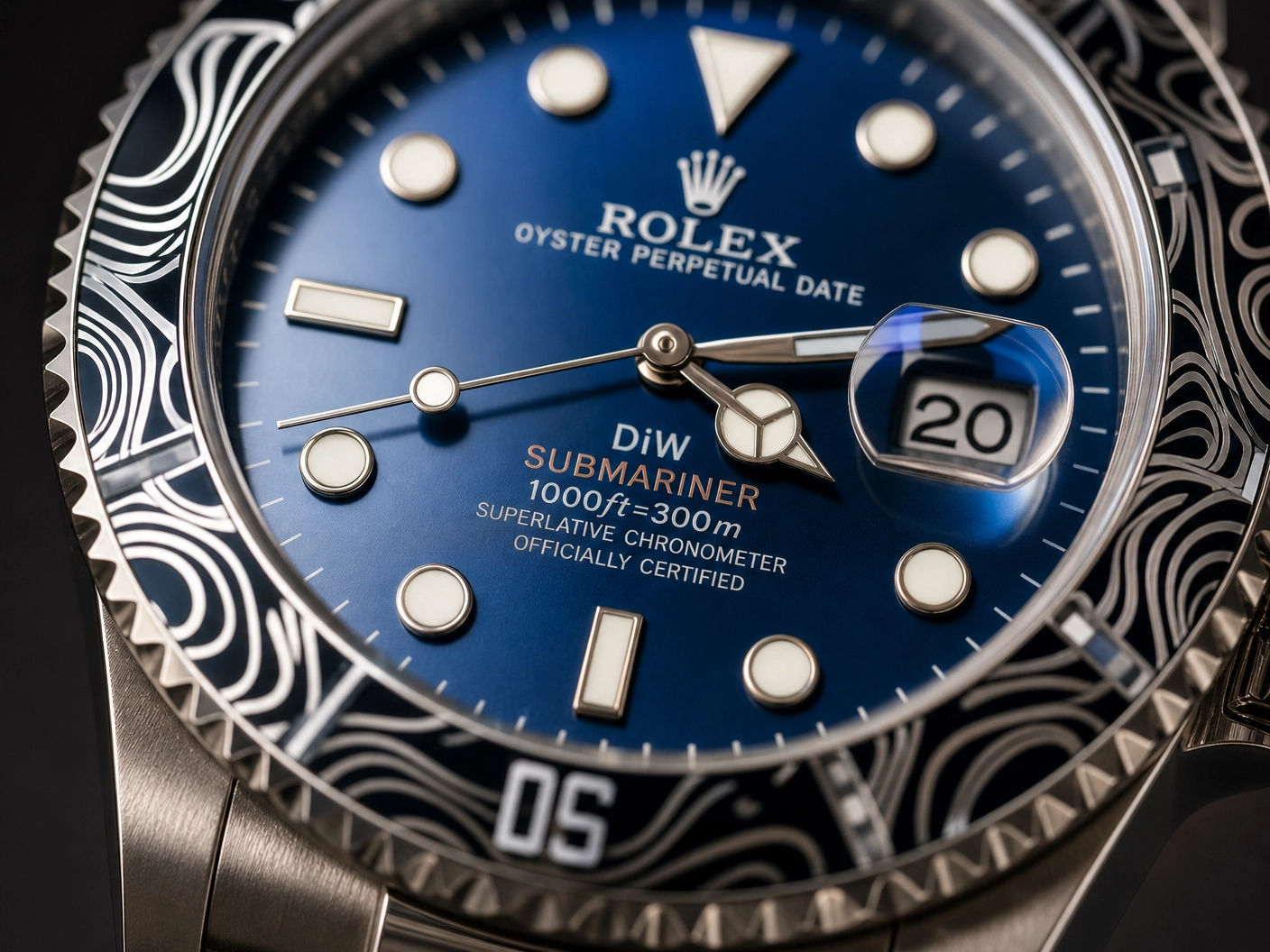 ROLXE Submariner Watch, Silver-Tone Stainless Steel Bracelet, Date Display, Rotating Bezel