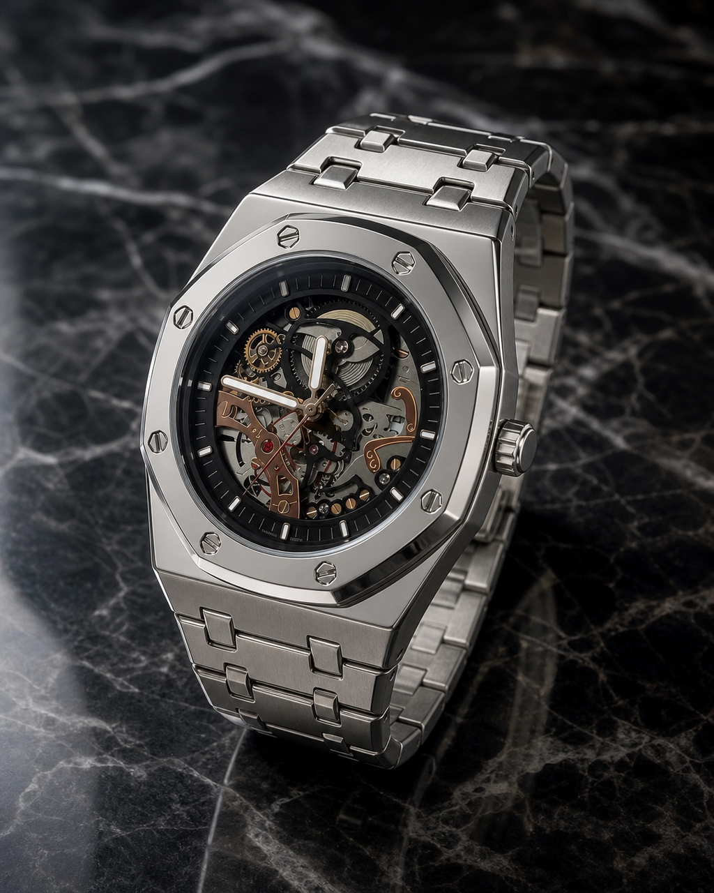 Audemars Piguet Automatic Royal Oak Black Skeleton Dial Silver Watch