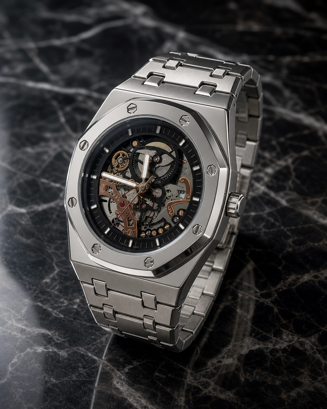 Audemars Piguet Automatic Royal Oak Black Skeleton Dial Silver Watch