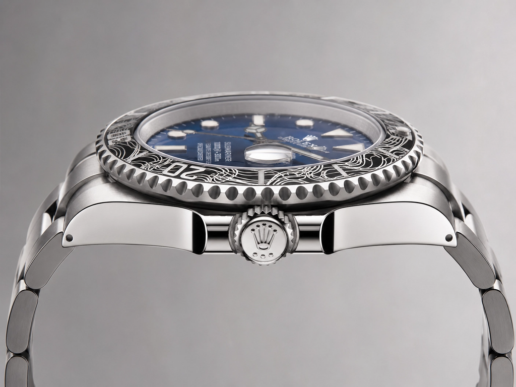 ROLXE Submariner Watch, Silver-Tone Stainless Steel Bracelet, Date Display, Rotating Bezel
