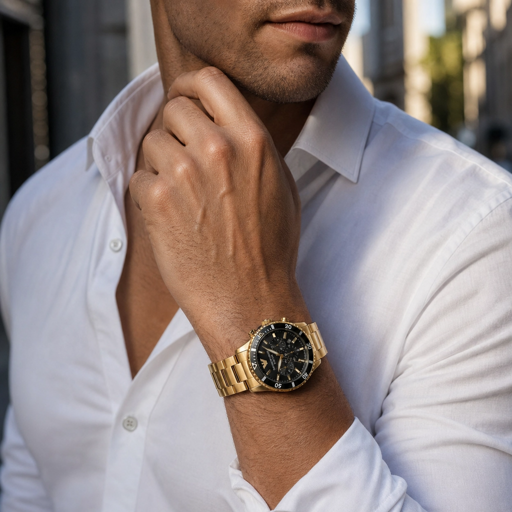 Stylish Emporio Armani AR70010 Watch Gold Black For Men